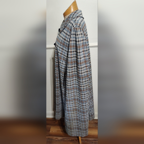 Vintage Handmade Houndstooth Cape With Collar Blue Brown White Sm-XL - Picture 5 of 7
